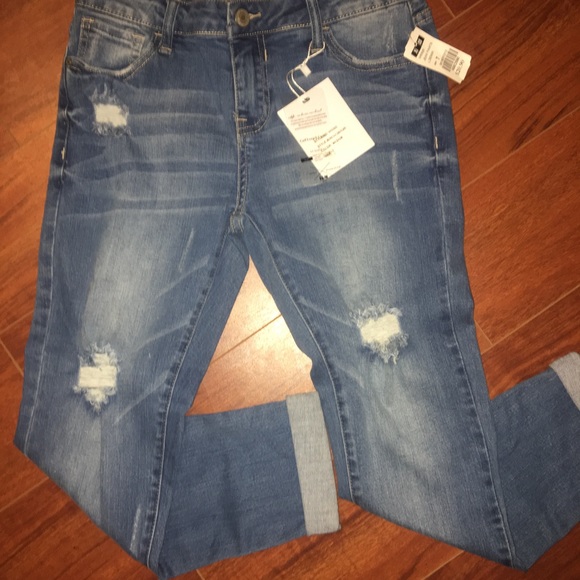 Distressed Skinny Denim Jeans Mid-Rise Calf Pants - Picture 5 of 5
